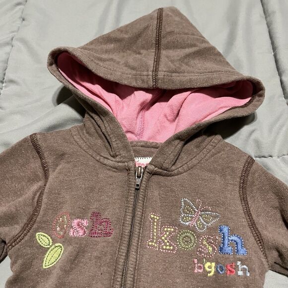 Vintage OshKosh B Gosh Brown Full Zip Hooded Romper One Piece Jumpsuit Size 12M - Picture 2 of 10